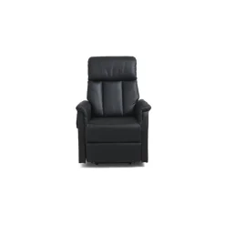 Lucas lænestol m. indbygget skammel og løftefunktion sort ægte læder