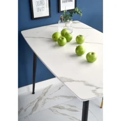 MARCO Bord, - top - Hvid marmor, ben - Sort