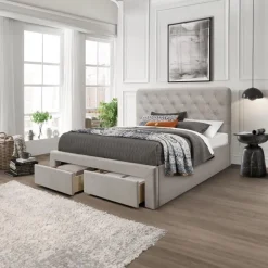 MARISOL 160x200 cm seng med skuffe til Opbevaring - Beige velour