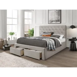 MARISOL 160x200 cm seng med skuffe til Opbevaring - Beige velour