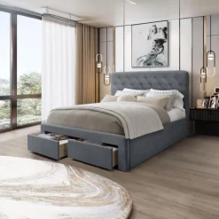 MARISOL 160x200 cm seng med skuffe til Opbevaring - Grå Velour