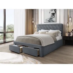 MARISOL 160x200 cm seng med skuffe til Opbevaring - Grå Velour