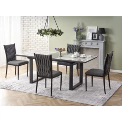 MARLEY Spisebord med udtræk, - top - Hvid marmor / Grå, ben - Sort