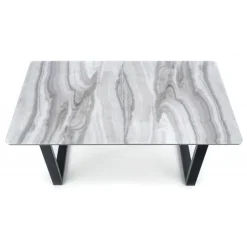 MARLEY Spisebord med udtræk, - top - Hvid marmor / Grå, ben - Sort