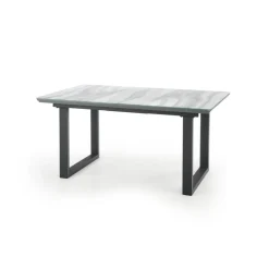 MARLEY Spisebord med udtræk, - top - Hvid marmor / Grå, ben - Sort