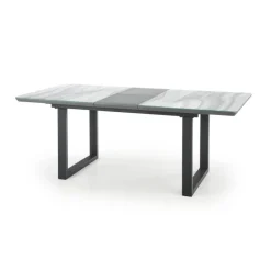 MARLEY Spisebord med udtræk, - top - Hvid marmor / Grå, ben - Sort