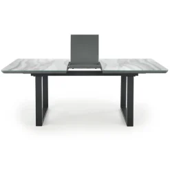 MARLEY Spisebord med udtræk, - top - Hvid marmor / Grå, ben - Sort