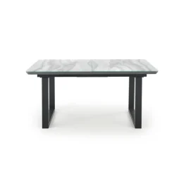 MARLEY Spisebord med udtræk, - top - Hvid marmor / Grå, ben - Sort