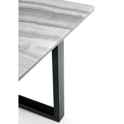 MARLEY Spisebord med udtræk, - top - Hvid marmor / Grå, ben - Sort