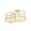 MERCURY 3 sæt af 2 sofaborde, Hvid marmor / guld