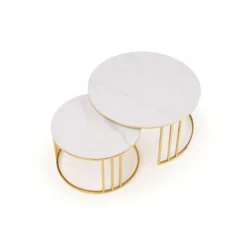 MERCURY 3 sæt af 2 sofaborde, Hvid marmor / guld