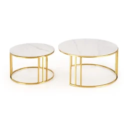 MERCURY 3 sæt af 2 sofaborde, Hvid marmor / guld