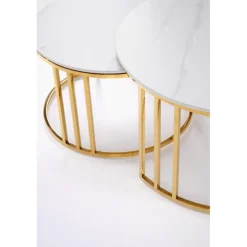 MERCURY 3 sæt af 2 sofaborde, Hvid marmor / guld