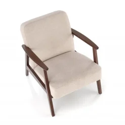 MILANO 1S, lænestol, Beige CASTEL#15 / mørk Valnød