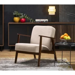 MILANO 1S, lænestol, Beige CASTEL#15 / mørk Valnød