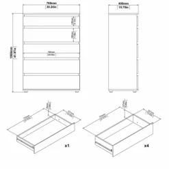 Millennium kommode 5 skuffer - Hvid