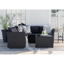 Moderne Haiti Have Hjørnesofa - Sort Rattan