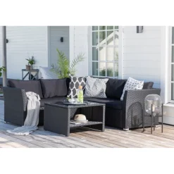 Moderne Haiti Have Hjørnesofa - Sort Rattan