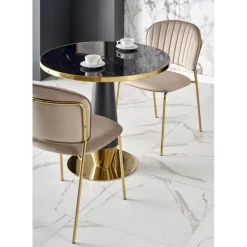 MOLINA Rundt spisebord, Sort marmor / Sort / guld