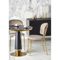 MOLINA Rundt spisebord, Sort marmor / Sort / guld