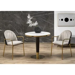 MORATA Rundt spisebord, Hvid marmor / Sort / guld