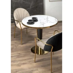 MORATA Rundt spisebord, Hvid marmor / Sort / guld