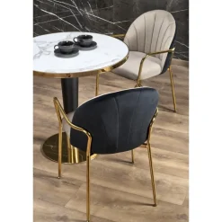 MORATA Rundt spisebord, Hvid marmor / Sort / guld