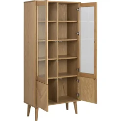 Nagano vitrineskab, med 2 låger - glas og natur egefiner/eg