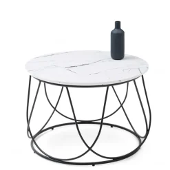 NUBIRA sofabordstel - Sort, top - Hvid marmor