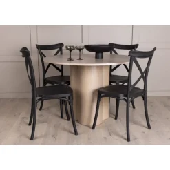 Olivia Rund Spisebordssæt - Sort og Hvid