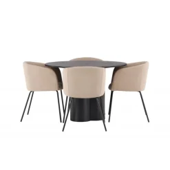 Olivia Rund Spisebordssæt - Beige og Sort
