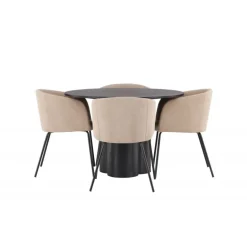Olivia Rund Spisebordssæt - Beige og Sort
