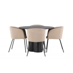 Olivia Rund Spisebordssæt - Beige og Sort