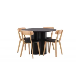 Olivia Rund Spisebordssæt - Sort og Natur