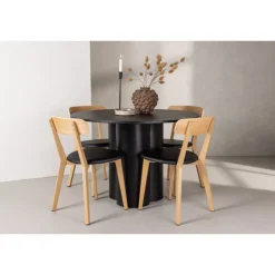 Olivia Rund Spisebordssæt - Sort og Natur