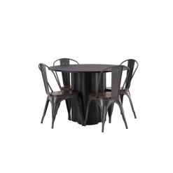 Olivia Rund Spisebordssæt - Sort og Valnød