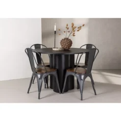 Olivia Rund Spisebordssæt - Sort og Valnød