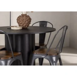Olivia Rund Spisebordssæt - Sort og Valnød