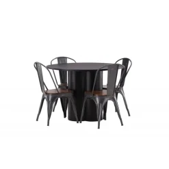 Olivia Rund Spisebordssæt - Sort og Valnød