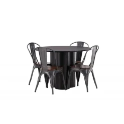 Olivia Rund Spisebordssæt - Sort og Valnød