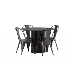 Olivia Rund Spisebordssæt - Sort og Valnød