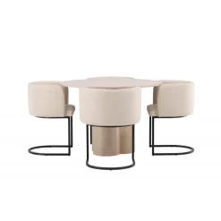 Olivia Rund Spisebordssæt - Beige og Hvid