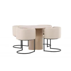 Olivia Rund Spisebordssæt - Beige og Hvid