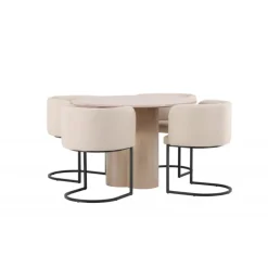 Olivia Rund Spisebordssæt - Beige og Hvid