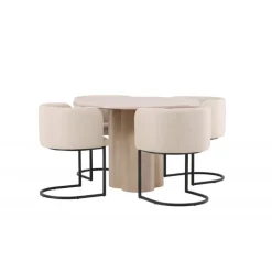 Olivia Rund Spisebordssæt - Beige og Hvid