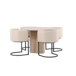 Olivia Rund Spisebordssæt - Beige og Hvid