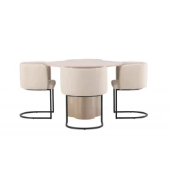 Olivia Rund Spisebordssæt - Beige og Hvid