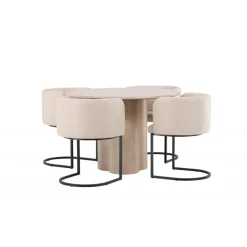 Olivia Rund Spisebordssæt - Beige og Hvid