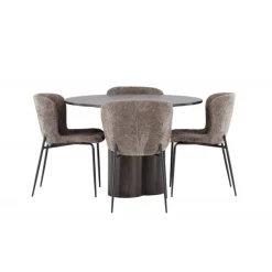 Olivia Rund Spisebordssæt - Mørkegrå og Mocca