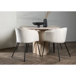 Olivia Rund Spisebordssæt - Beige og Hvid